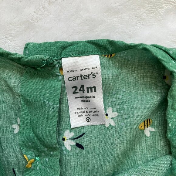 Carter's Toddler Sleeveless Dress 24M | Green Floral Bee Tiered Viscose VGUC - Picture 4 of 16
